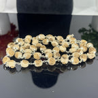 "Radha Naam Tulsi Mala with pure silver elements, crafted from sacred Tulsi beads with elegant spiritual detailing."