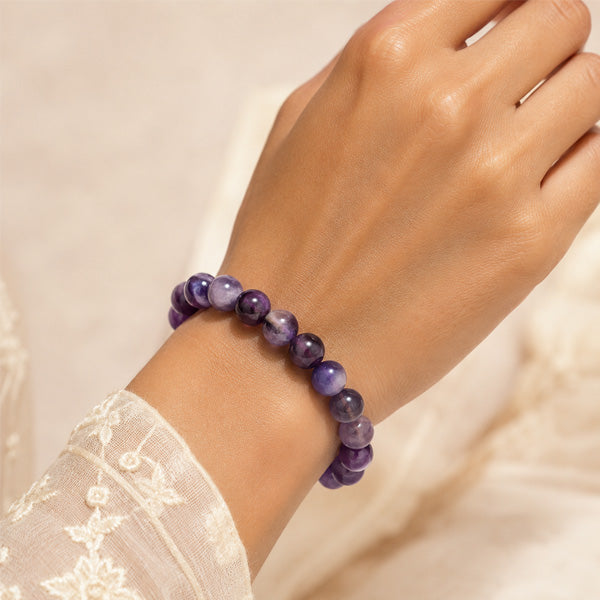 "Premium natural Amethyst Stone Bracelet with polished gemstone beads, crafted for elegance, beauty, and positive energy."