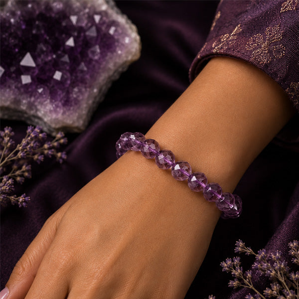 "Premium natural Amethyst Stone Bracelet with polished gemstone beads, crafted for elegance, beauty, and positive energy."