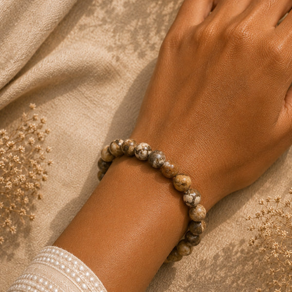"Premium natural Picture Jasper Stone Bracelet with polished gemstone beads, crafted for elegance, beauty, and positive energy."