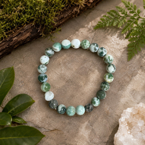 "Premium natural Tree Agate Stone Bracelet with polished gemstone beads, crafted for elegance, beauty, and positive energy."