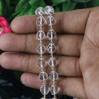 "Premium Diamond Cut Sphatik Mala with polished faceted crystal beads, crafted for elegance, clarity, and spiritual significance."