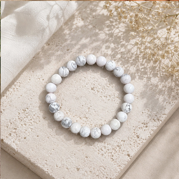 "Premium natural Howlite Stone Bracelet with polished gemstone beads, crafted for elegance, beauty, and positive energy."