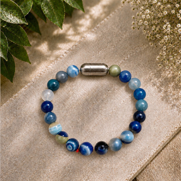 "Premium natural Blue Banded Agate Stone Bracelet with polished gemstone beads, crafted for elegance, beauty, and positive energy."