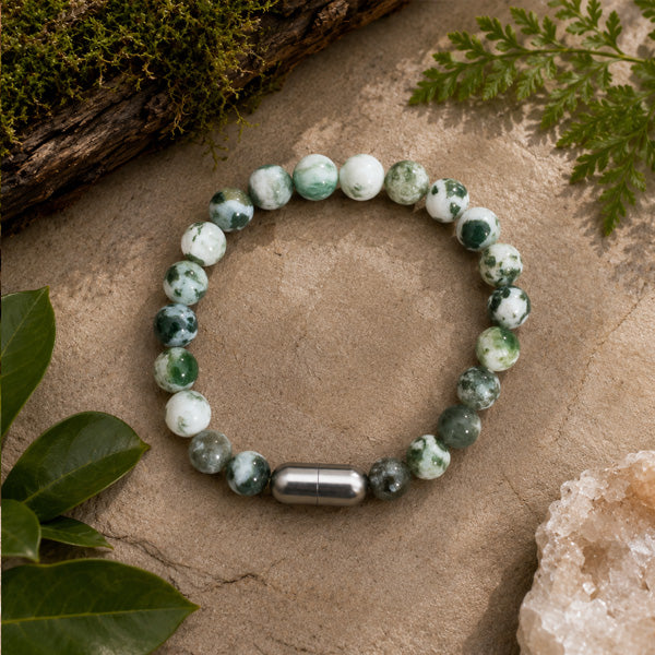 "Premium natural Tree Agate Stone Bracelet with polished gemstone beads, crafted for elegance, beauty, and positive energy."