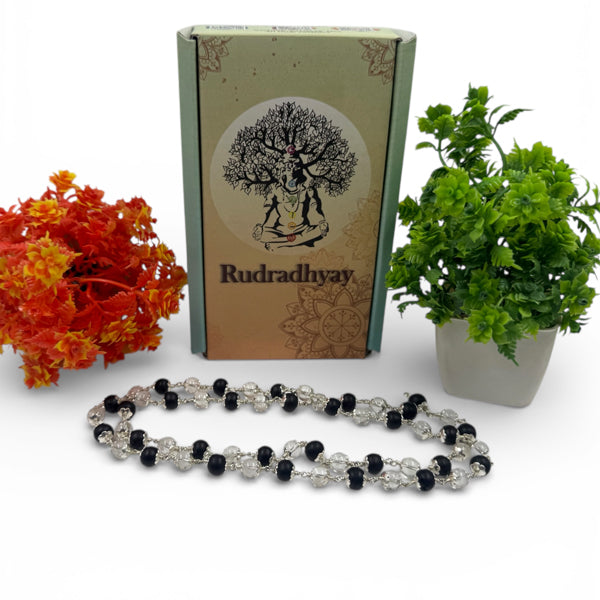 Sphatik & Karungali combo Mala - German Silver