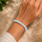 "Premium natural Aquamarine Stone Bracelet with polished gemstone beads, crafted for elegance, beauty, and positive energy."