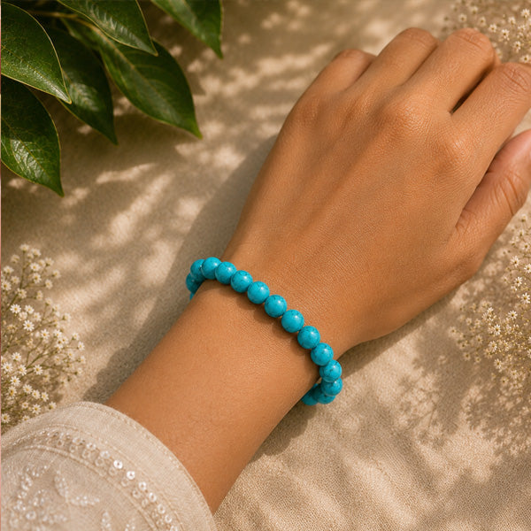 "Premium natural Turquoise (Firoza) Stone Bracelet with polished gemstone beads, crafted for elegance, beauty, and positive energy."