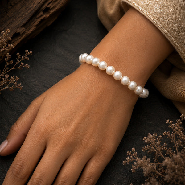 "Premium Pearl (Moti) Bracelet with polished pearl beads, crafted for elegance, beauty, and graceful traditional style."