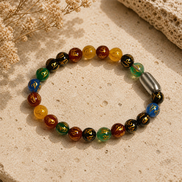 "Premium Om Mani Padme Stone Bracelet with spiritual engraved beads, crafted for elegance, mindfulness, and positive energy."