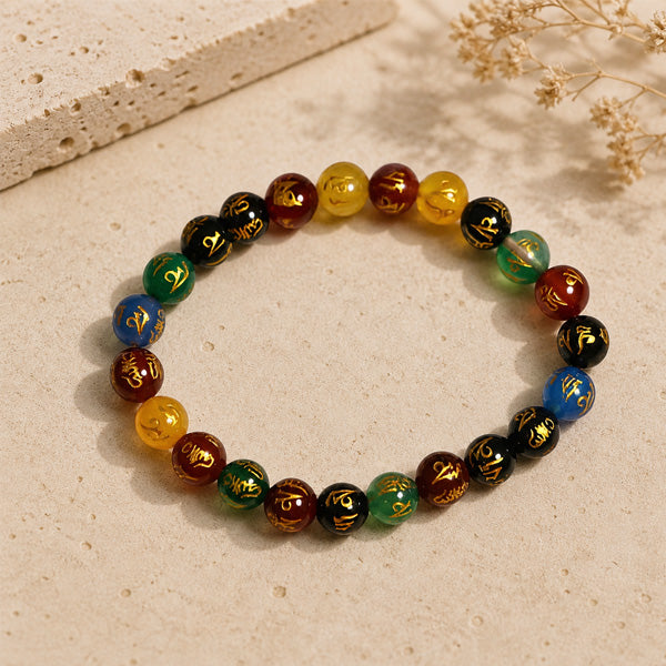 "Premium Om Mani Padme Stone Bracelet with spiritual engraved beads, crafted for elegance, mindfulness, and positive energy."