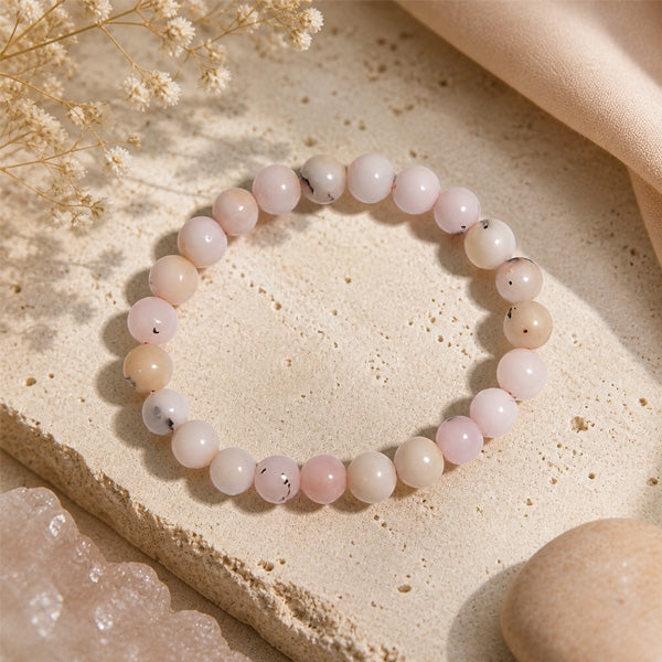 "Premium natural Pink Opal Stone Bracelet with polished gemstone beads, crafted for elegance, beauty, and positive energy."