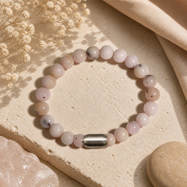 "Premium natural Pink Opal Stone Bracelet with polished gemstone beads, crafted for elegance, beauty, and positive energy."