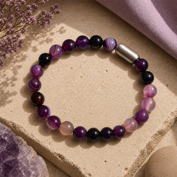 "Premium natural Purple Banded Agate Stone Bracelet with polished gemstone beads, crafted for elegance, beauty, and positive energy."