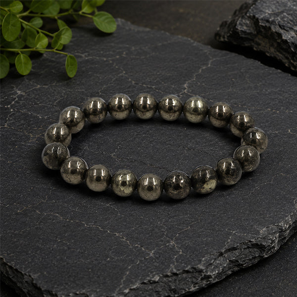 "Pyrite Stone Bracelet featuring natural Pyrite beads with a stylish design, associated with confidence, prosperity, and positive energy."