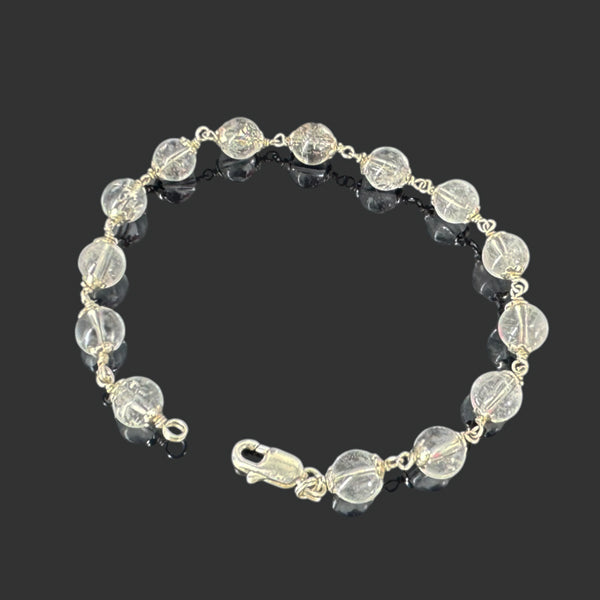 "Premium Sphatik Crystal Bracelet with pure silver, featuring natural crystal beads for elegance, clarity, and positive energy."