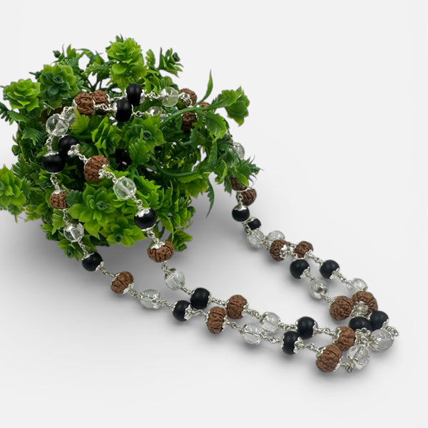 Sphatik & Karungali &  Rudraksha combo Mala - German Silver