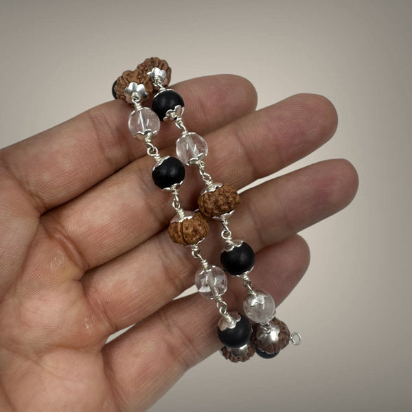 Sphatik & Karungali &  Rudraksha combo Mala - German Silver