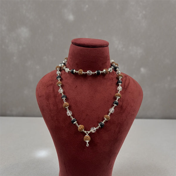 Sphatik & Karungali &  Rudraksha combo Mala - German Silver