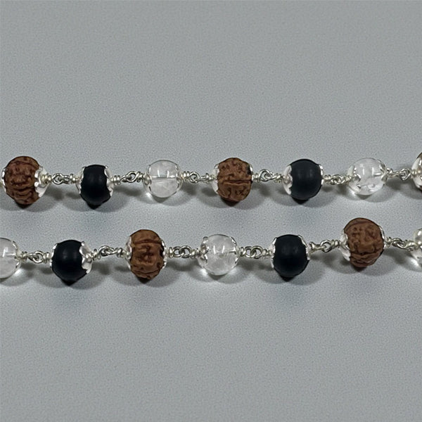 Sphatik & Karungali &  Rudraksha combo Mala - German Silver