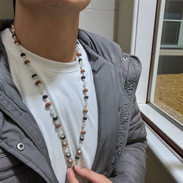 Sphatik & Karungali &  Rudraksha combo Mala - German Silver