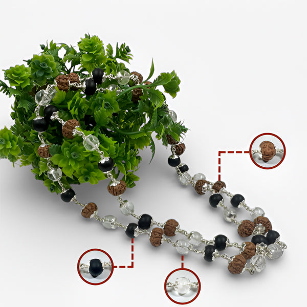 Sphatik & Karungali &  Rudraksha combo Mala - German Silver