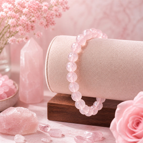 "Premium natural Rose Quartz Stone Bracelet with polished gemstone beads, crafted for elegance, beauty, and positive energy."