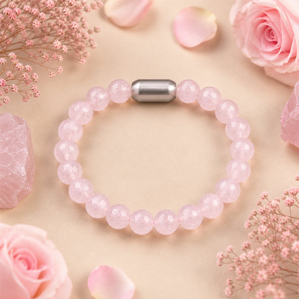 "Premium natural Rose Quartz Stone Bracelet with polished gemstone beads, crafted for elegance, beauty, and positive energy."