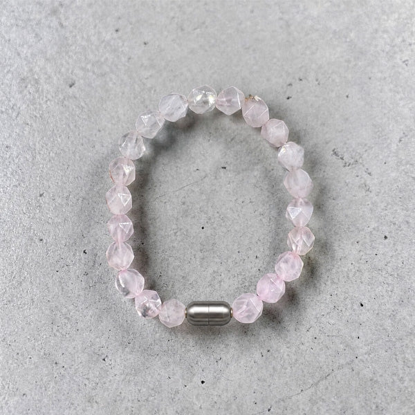 "Premium Diamond Cut Rose Quartz Stone Bracelet with polished faceted gemstone beads, crafted for elegance, beauty, and positive energy."
