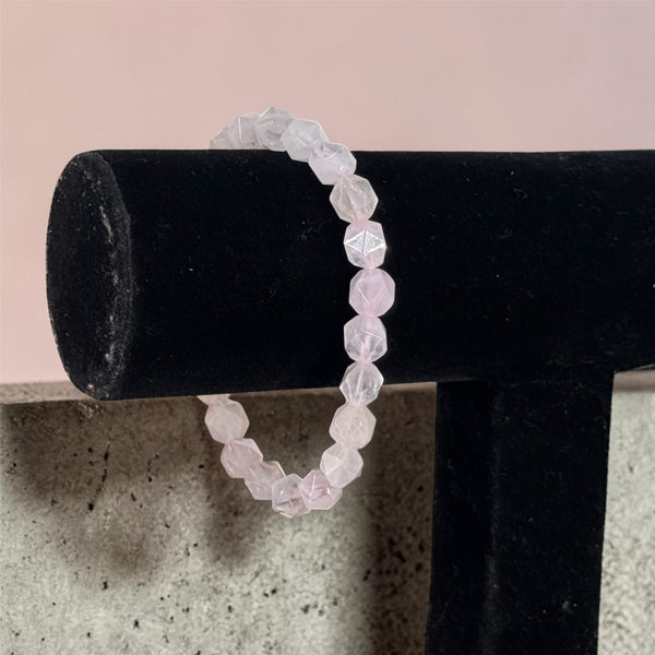 "Premium Diamond Cut Rose Quartz Stone Bracelet with polished faceted gemstone beads, crafted for elegance, beauty, and positive energy."