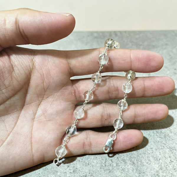 "Premium Sphatik Crystal Bracelet with pure silver, featuring natural crystal beads for elegance, clarity, and positive energy."