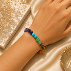 "Premium 7 Chakra Stone Bracelet with natural multi-gemstone beads, crafted for balance, positivity, spiritual energy, and elegant wear."