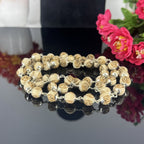 "Radha Naam Tulsi Mala with pure silver elements, crafted from sacred Tulsi beads with elegant spiritual detailing."