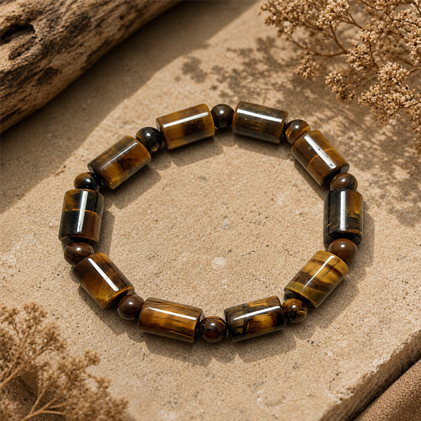 "Premium Tiger Stone Bracelet in cylinder shape with polished natural stone beads, crafted for elegance, beauty, and modern style."