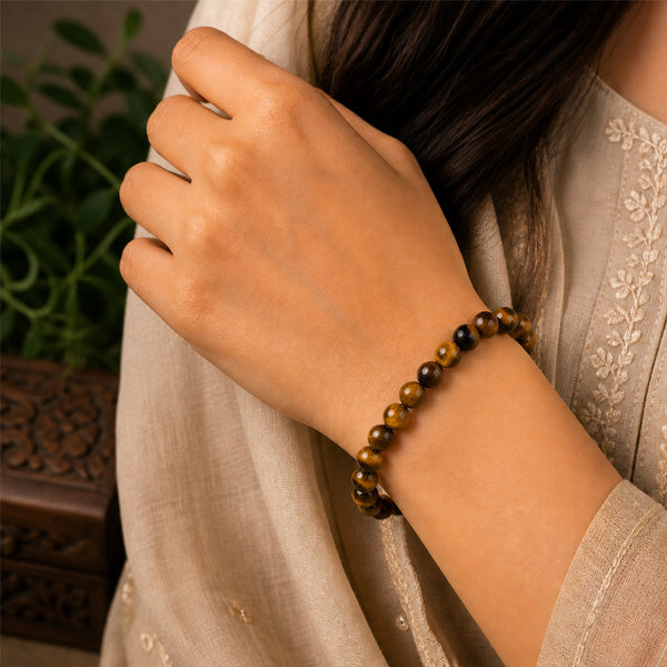 "Premium natural Tiger Eye Stone Bracelet with polished gemstone beads, crafted for elegance, beauty, and positive energy."