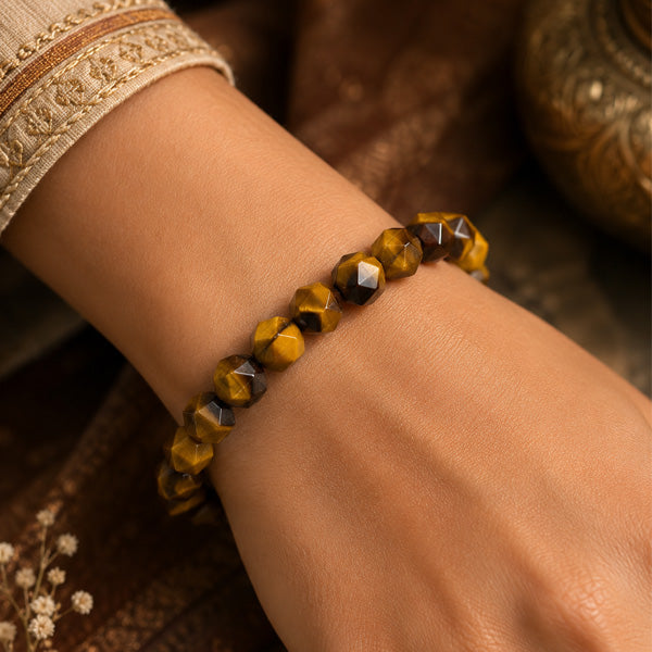 "Premium Diamond Cut Tiger Eye Stone Bracelet with polished faceted gemstone beads, crafted for elegance, beauty, and positive energy."