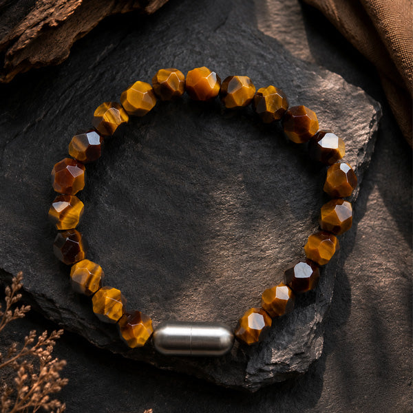 "Premium Diamond Cut Tiger Eye Stone Bracelet with polished faceted gemstone beads, crafted for elegance, beauty, and positive energy."