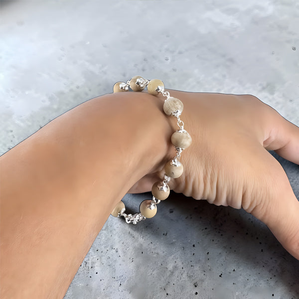"Premium Clean Bead Tulsi Bracelet with pure silver, made from sacred Tulsi beads for spirituality, devotion, and traditional elegance."